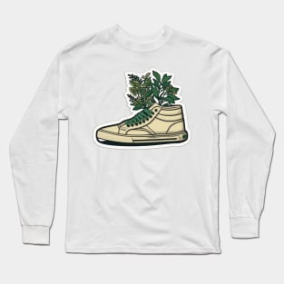 Elevate Your Style and the Planet with the Beige Cartoon Converse-Inspired Long Sleeve T-Shirt